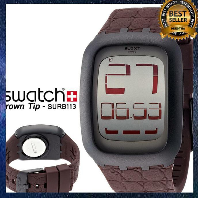 SWATCH DIGITAL JAM TANGAN KARET UNISEX SURB113 BROWN TIP ORIGINAL JA3532 PREM