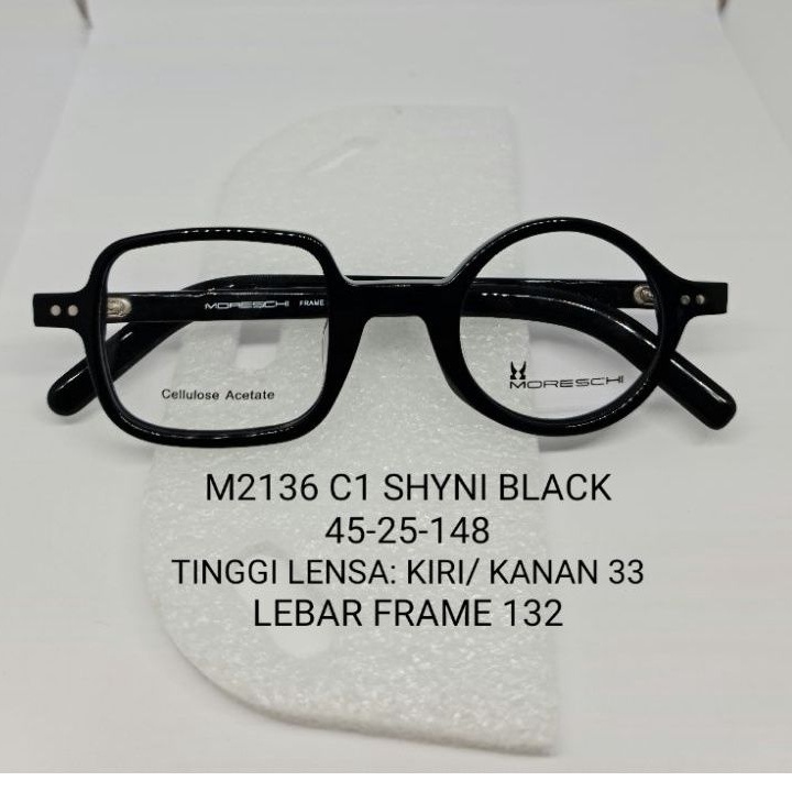 frame kacamata fashion MORESCHI KOTAK BULAT M2136 C1 HITAM KILAP 45-25-145 high quality