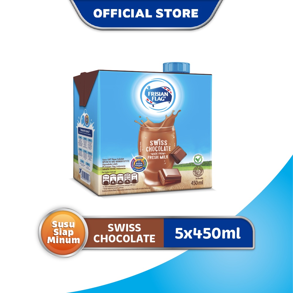 Frisian Flag Purefarm Susu UHT Swiss Chocolate 5 x 450 mL