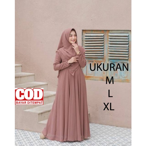 Baju Gamis Wanita Muslim Terbaru Sandira Dress cantik Murah kekinian GMS01-COKLAT A08