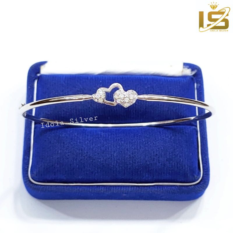 GELANG PERAK ASLI 925 SILVER LAPIS EMAS PUTIH MODEL BANGLE LOVE DOUBLE OVAL - PERHIASAN PERAK