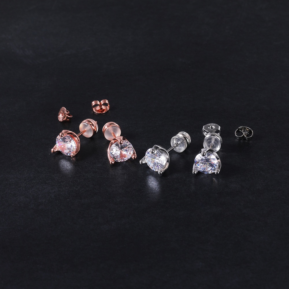 1 Pasang Anting Stud 925 Silver 14K Gold 5 / 6 / 7Mm Bentuk Bulat Aksen Kristal Kilau