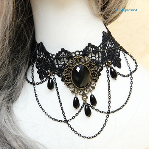 Kalung Choker Bahan Lace Warna Hitam Gaya Retro Gothic Untuk Wanita