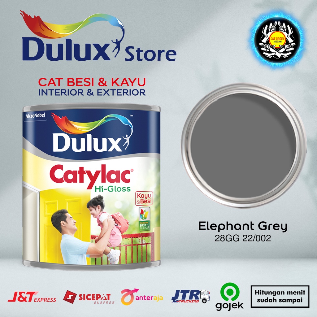 CAT MINYAK CAT KAYU DAN BESI DULUX CATYLAC HI-GLOSS 1 KG WARNA ELEPHANT GREY 28GG 22/022 ABU ABU TUA 1KG CAT KUSEN PINTU JENDELA SYNTHETIC ENAMEL ANTI KARAT ANTI RAYAP GOJEK HIGLOSS V-GLOSS AVIAN BEE BRAND 1000 JUNIOR EXTERIOR TERMURAH DI MEDAN BINJAI