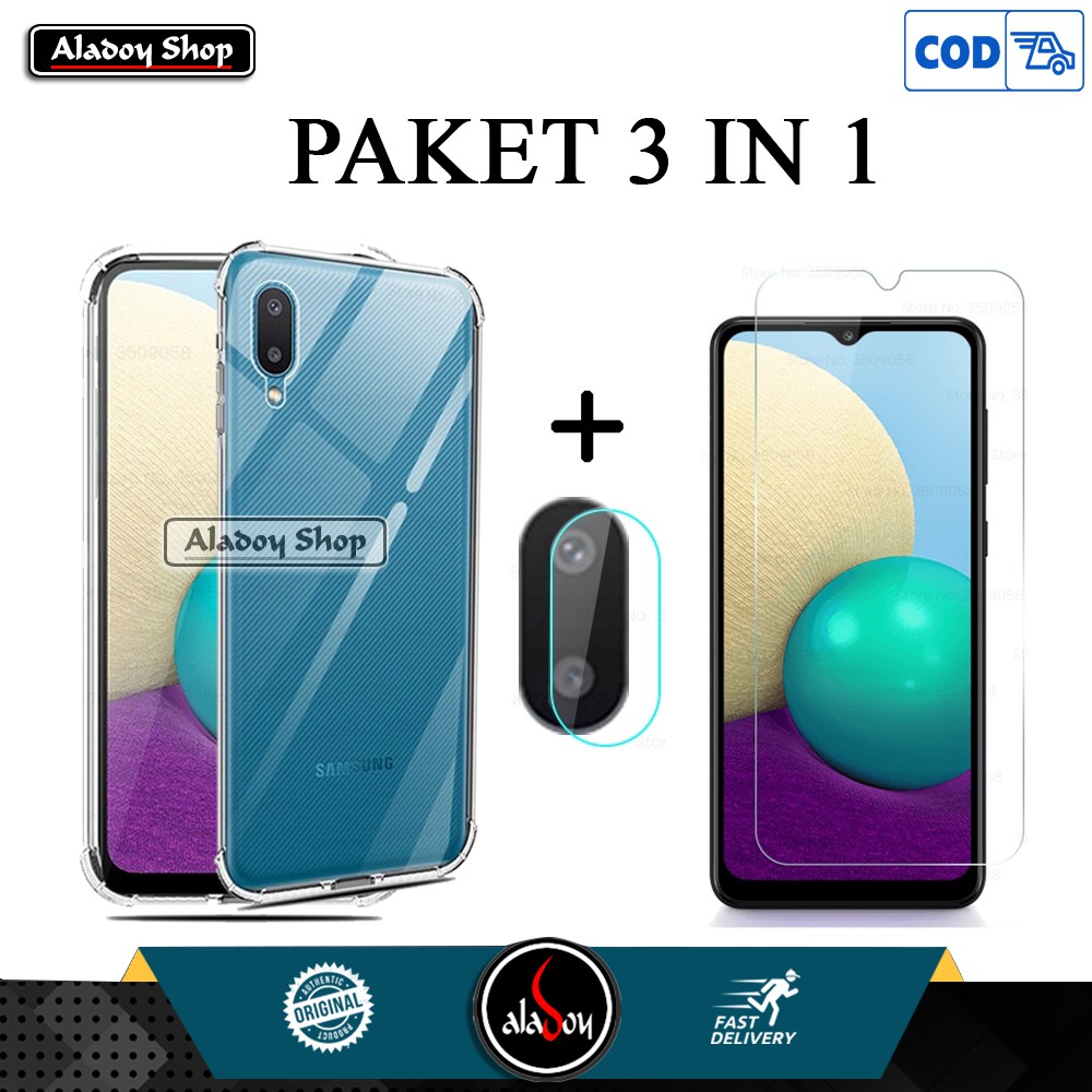 PROMO 3 IN 1 Case Samsung A02 Ultrathin Slim Casing + Tempered Glass Layar Clear + TG Camera Lens