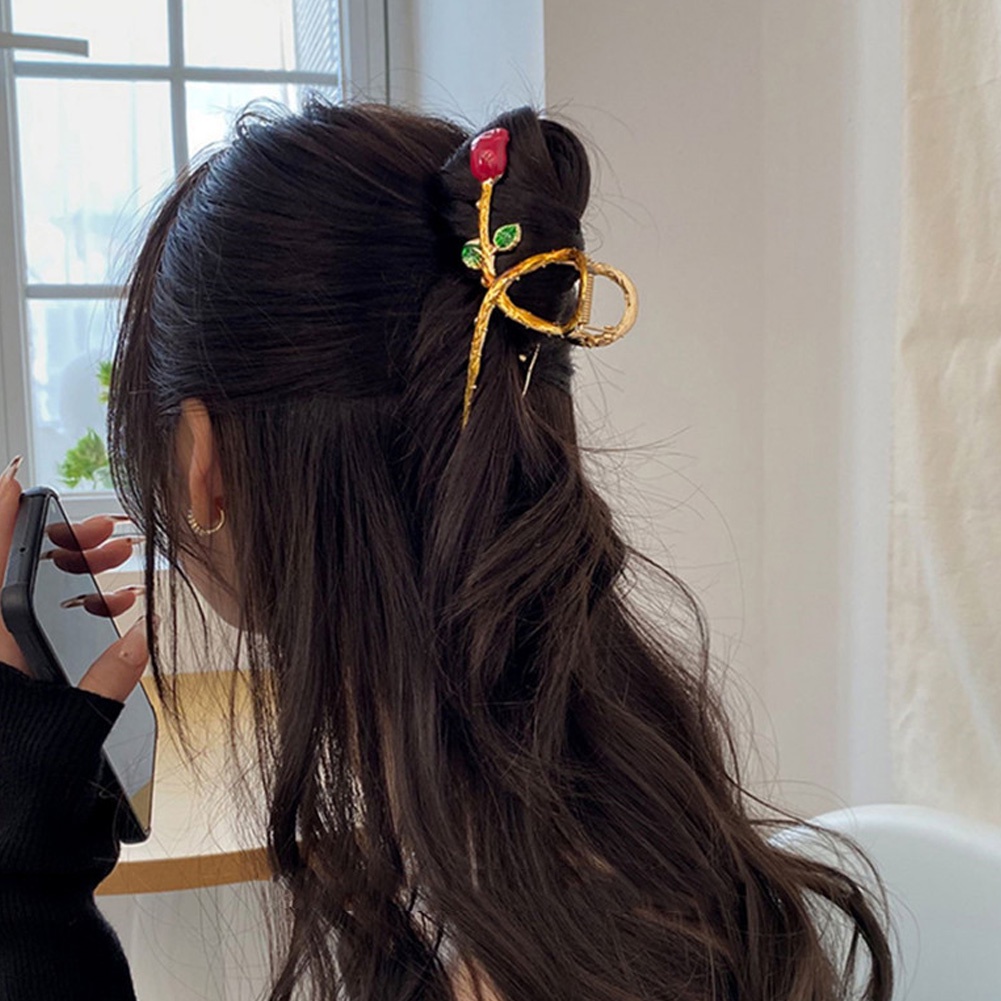 Jepit Rambut Bentuk Bunga Mawar Bahan metal Untuk Wanita