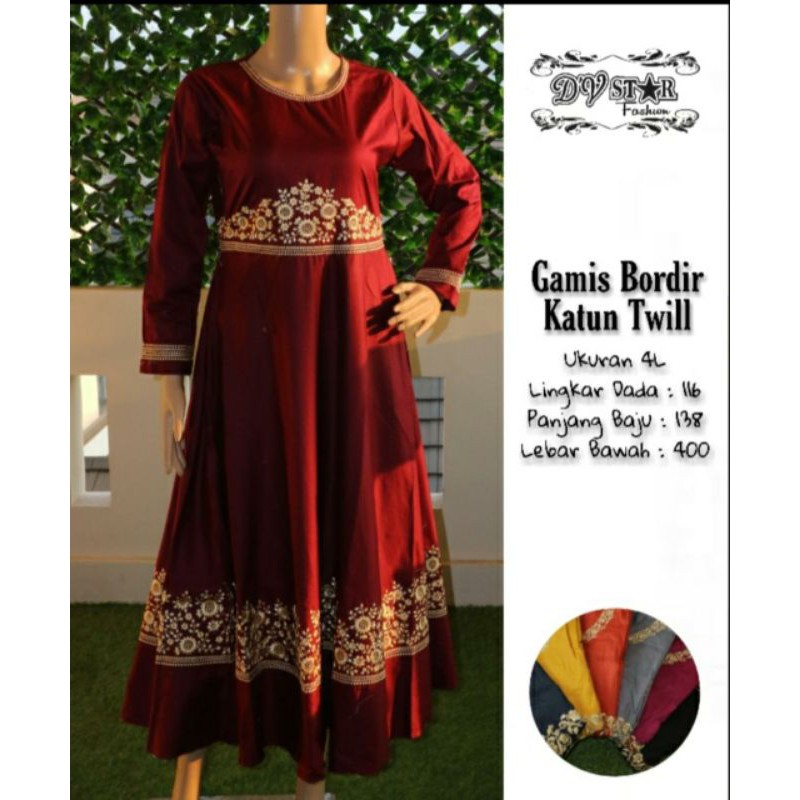 GAMIS MUSLIM KATUN BORDIR TWILL MEWAH 4L