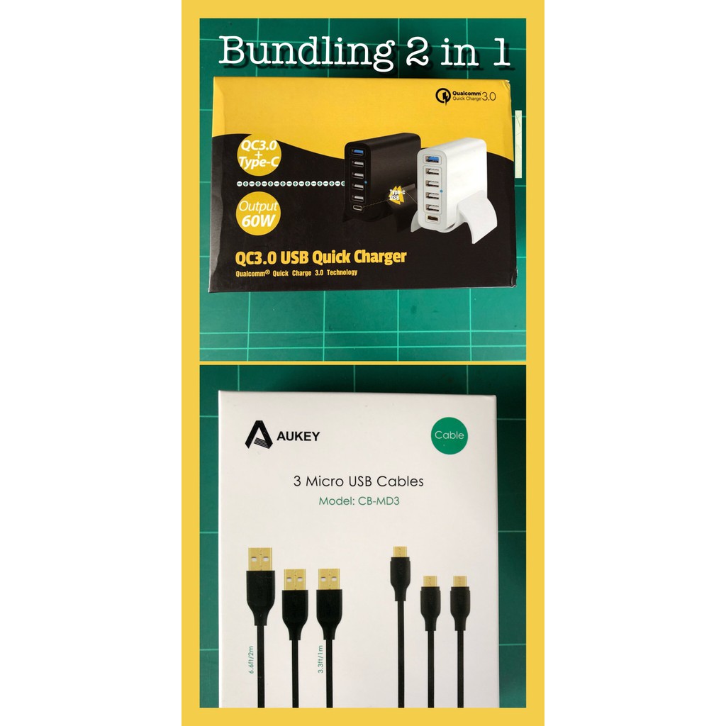 {aksesoris-tablet} BUNDLING, CAHRGER (4 SMART PORTS+1 QC3.0 PORT+1 TYPE C) +AUKEYCB-MD3