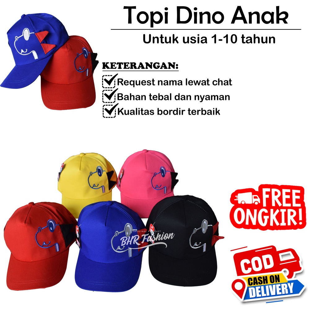 Topi Dino Anak 1-10 Tahun Free Bordir Nama