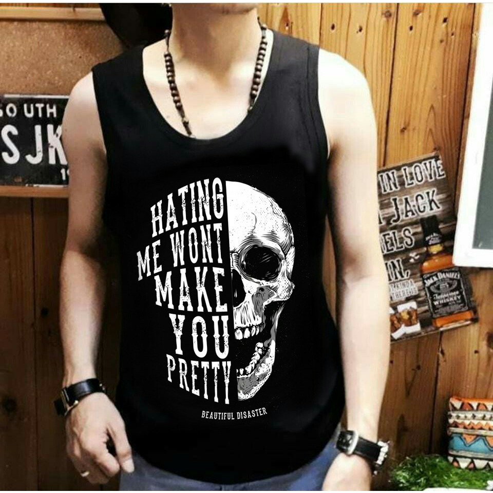 Singlet Pria Tanpa Lengan / Gambar Skull / UK M-L-XL / Shalch Trendy