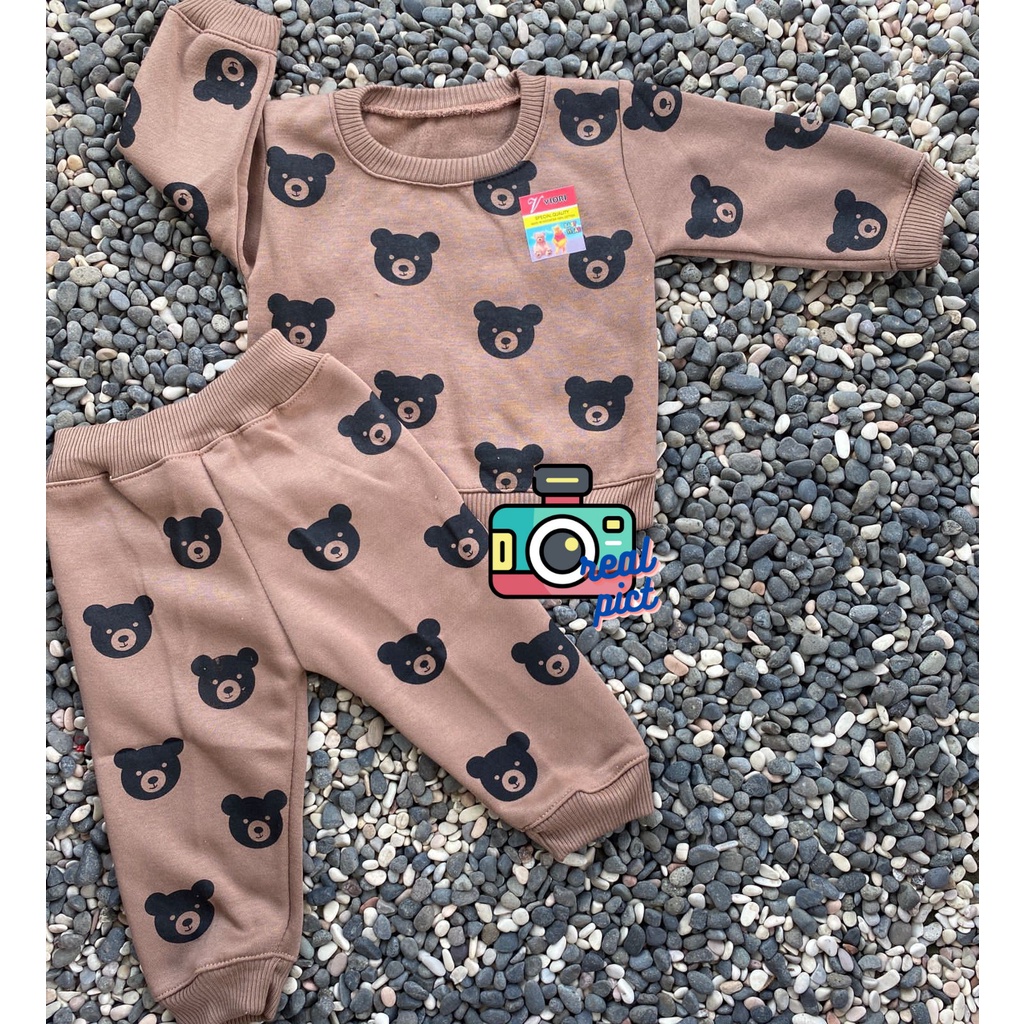 sweater bayi murah lucu motif kepala beruang setelan 3-18bulan