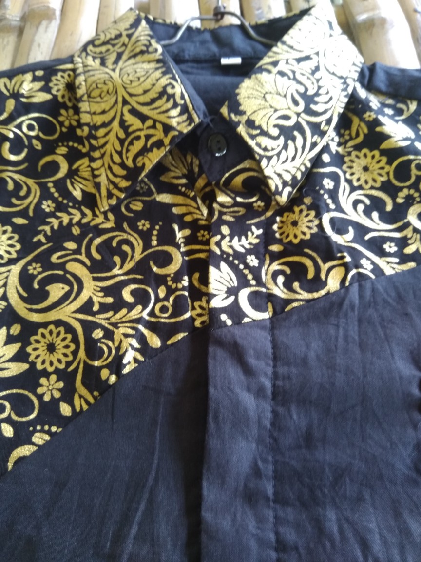Batik Kemeja Pria Lengan Pendek  Motif Slempang Abu Hitam Alkhalis