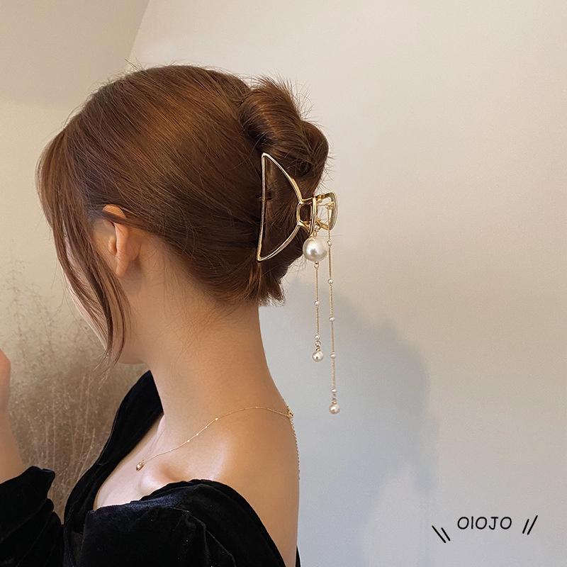 Jepit Rambut Bentuk Pita Bahan Metal Dengan Liontin Mutiara Untuk Hiasan Kepala - ol2