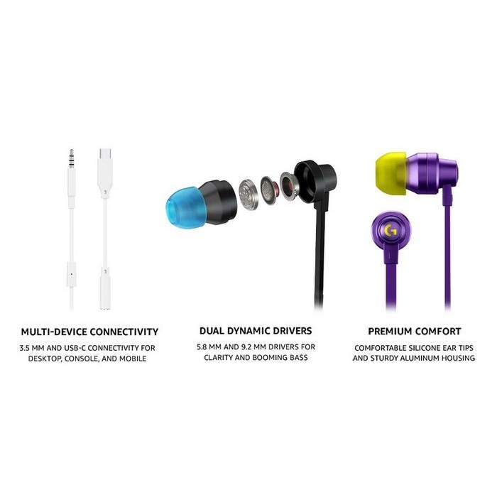 Logitech G333 In-Ear Earphone Gaming with Type C Adapter G 333