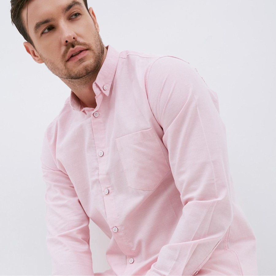 Lesta Langgeng Kemeja Formal Pria Kerja Dewasa Model Standard Bahan Kain Katun Warna Pink Polos M L XL