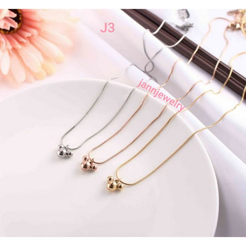 Kalung Titanium Mickey Fashion Korea Simple Model Bola Anti Karat &amp; Hitam