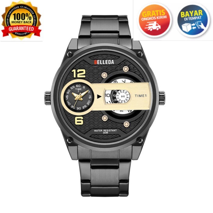 COD JAM PRIA BELLEDA 9050 DOUBLE TIME RANTAI ORIGINAL ANTI AIR (ADA 4) - 2. BLACK GOLD KADO NEW