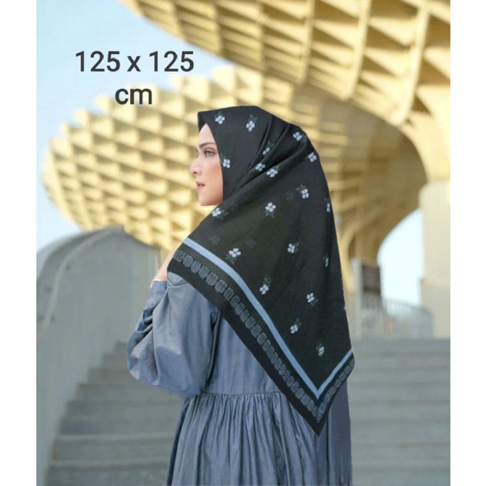 PROMO TERBARU  Hijab Jumbo Segiempat Motif Ceril Hitam 130x130 Syar'i / hijab segi empat / Kerudung 