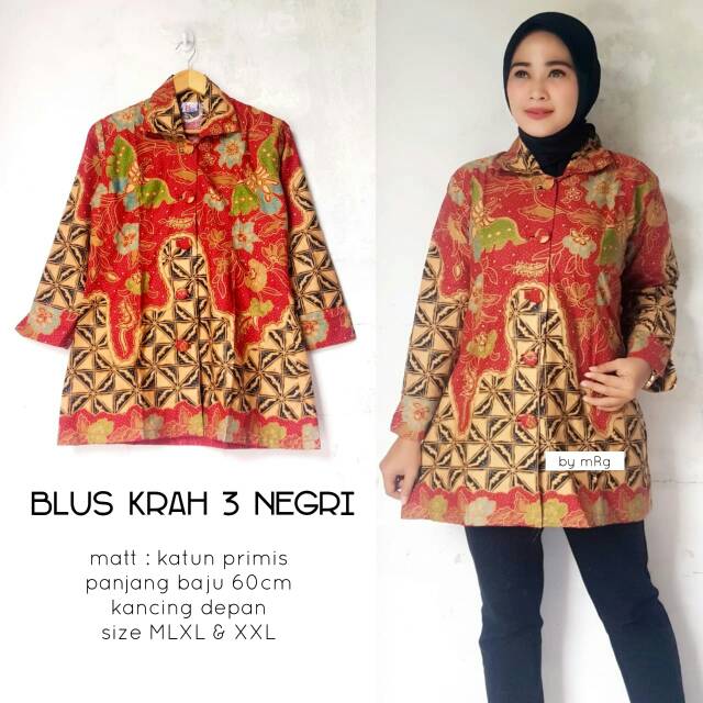 KEMEJA KRAH,BLUS BERKERAH,ATASAN BERKRAH SIZE JUMBO,KEMEJA WANITA JUMBO MOTIF BATIK,KEMEJA JUMBO