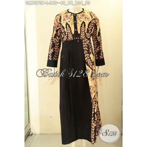 Jual Gamis Wanita Berjilbab Bahan Batik Solo Jenis Print Kombinasi Kain Polos Mewah Size L GM 9373 P