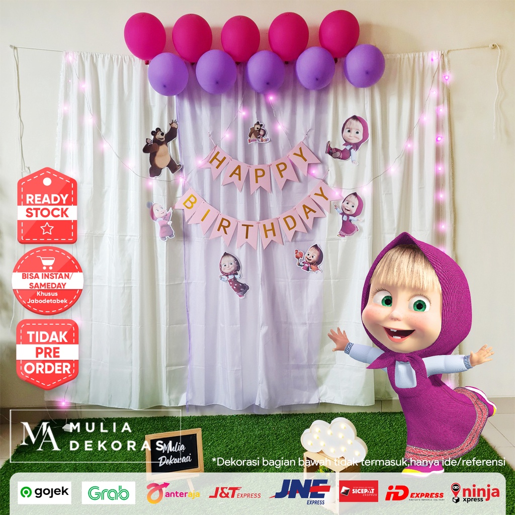 Dekorasi Backdrop Ulang Tahun Pesta Anak Tema Masha n The Bear