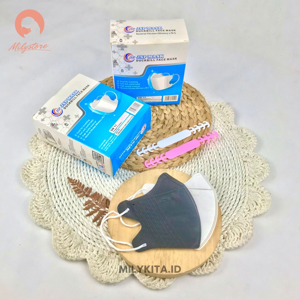 MASKER DUCKBILL JSP MASK BOX ISI 50 ORIGINAL EARLOOP KONEKTOR