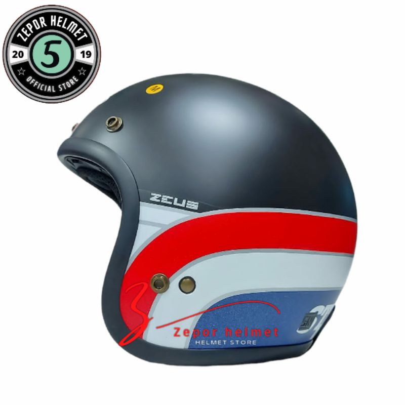 HELM BOGO ZEUS ZS-385C MOTIF K63 Hitam/Red doff Half Face