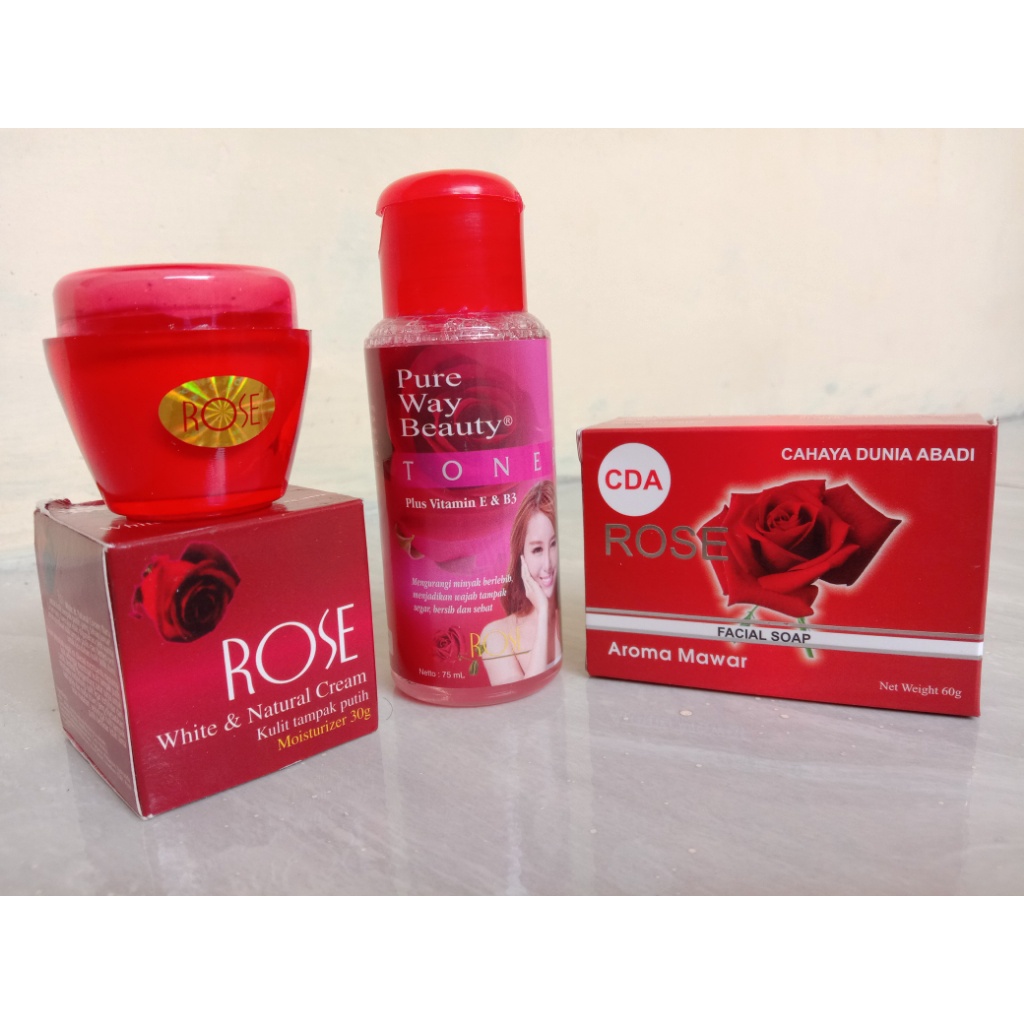 Paket Cream Rose + Sabun Wajah Plus Toner Original BPOM // Krim rose paket Pembersih dan Pencerah wajah glowing