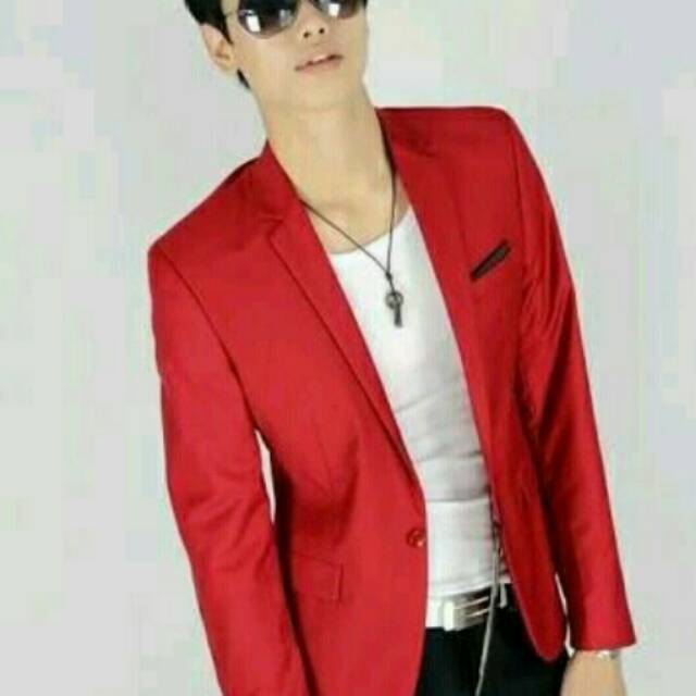 Blazer Pria Red Ray - Jas Merah Cowok Elegan Keren Mewah Simple Casual