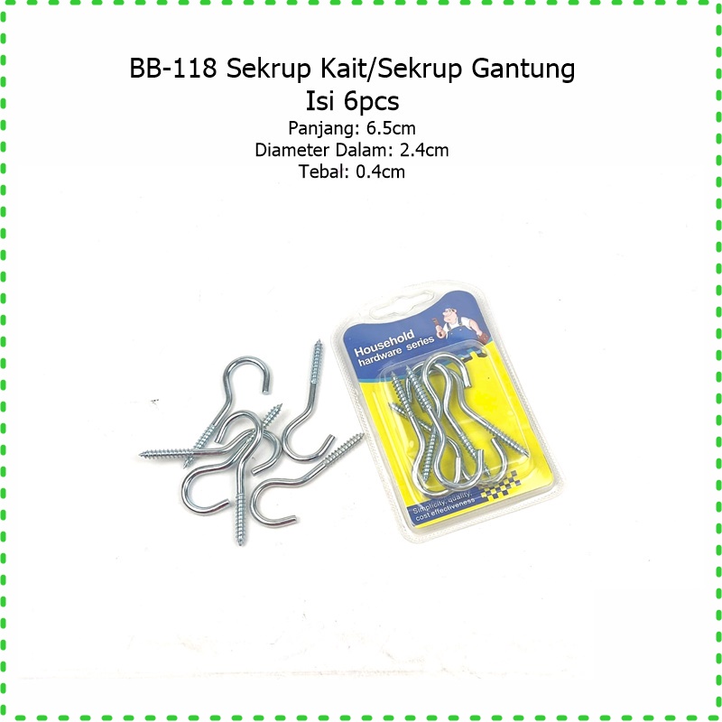 Sekrup Gantung/Hook Screw  Uk panjang: 5.5cm &amp; 6.5cm