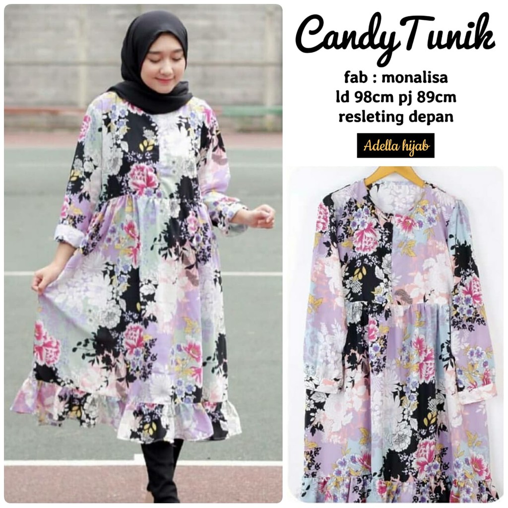LONG TUNIK.MOTIF CLASSIC.CANDY.SAKURA.KIMMY.ATASAN BAJU MUSLIMAH.RESLETING DEPAN.BUSUI FRIENDLY