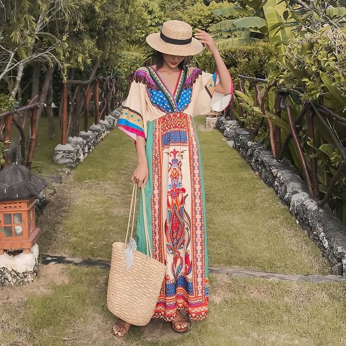 Gaun Maxi Wanita Dress Bohemian Import / Dress Boho Beachwear Summer