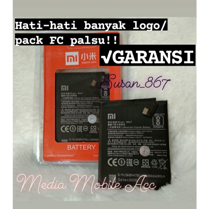 Original XIAOMI Battery Baterai Batere BN47 BN 47/ Redmi 6 Pro, Mi A2 Lite Original