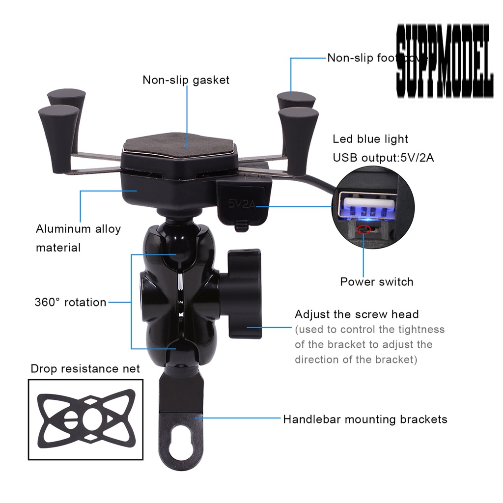 Bracket Dudukan Handphone Universal Rotasi 360 Derajat Dengan Port Charger USB
