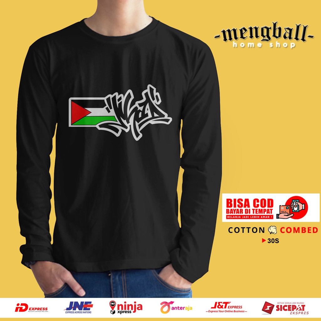 KAOS DISTRO/KAOS CUSTOM/KAOS JIHAD PALESTINE PALESTINA LENGAN PANJANG KAOS DAKWAH KAOS ISLAMI