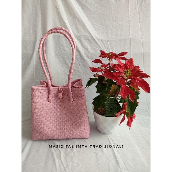 Tas Anyaman Plastik Original Jali Pastel Pink / Tas Wanita / Tas Kuliah / Size M 28 x 14 x 26 cm