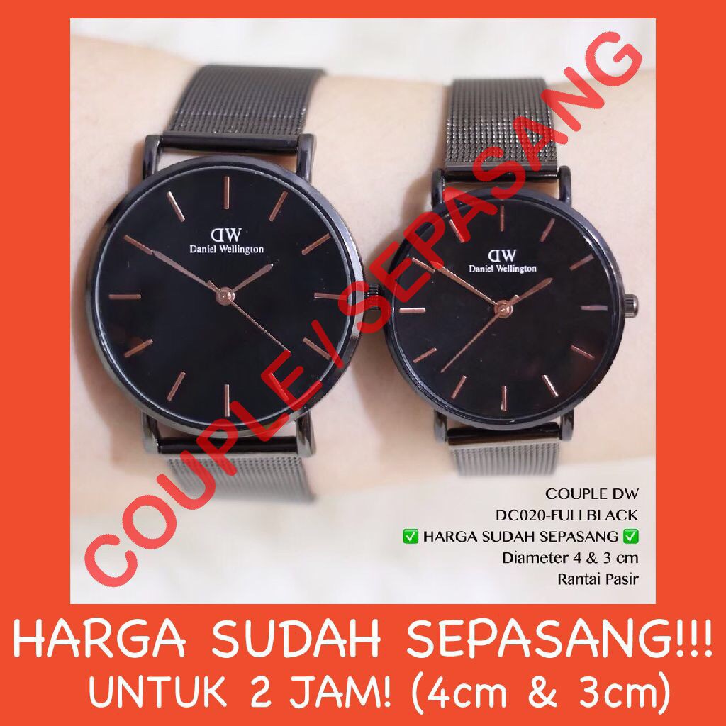 Jam tangan couple murah pria wanita tali pasir stainless grosir free baterai cadangan DC020