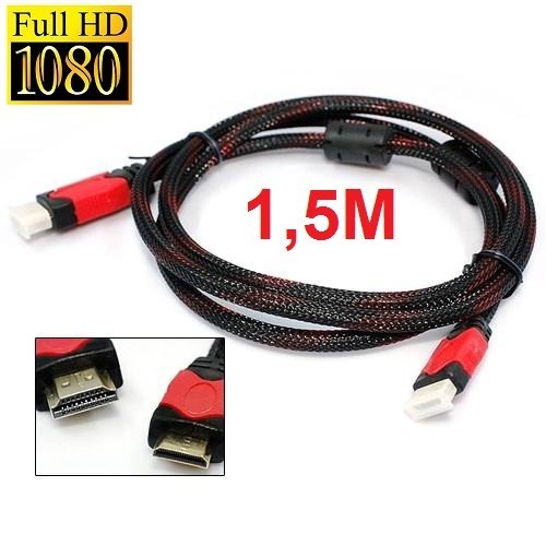 Kabel HDMI To HDMI 1,5 m 1,5m 1.5 Meter Laptop Ke TV CCTV Nylon Serat Jaring PS 3 4 3D 1080P V1.4 Male Cowok