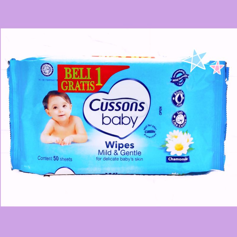 Cussons Baby wipes Biru, Mild &amp; Gentle, Chamomile 50 sheets