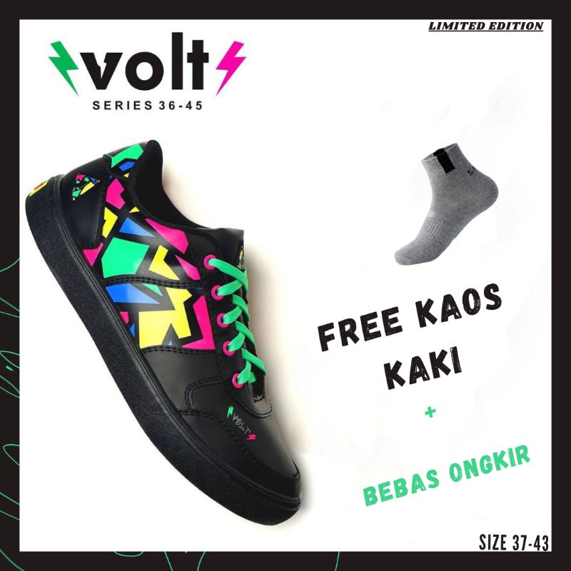 Aerostreet 37-43 Volt hitam hijau neon - Sepatu Sneakers Casual Sekolah Pria Wanita Aero Street meda