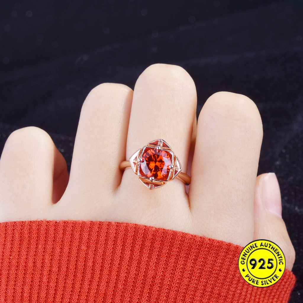 Cincin Lapis Rose Gold Model Terbuka Adjustable Dengan Permata Merah Untuk Wanita