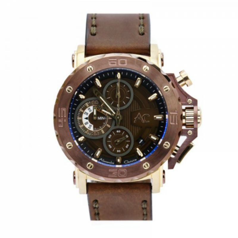 PROMO Jam Pria Alexandre Christie AC Collection 9205 ac9205 Brown Rosegold Leather Original 48mm