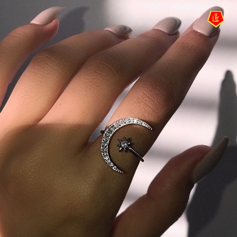 [Ready Stock]Crescent Star Moon Ring Creative Simple Fashion Temperament