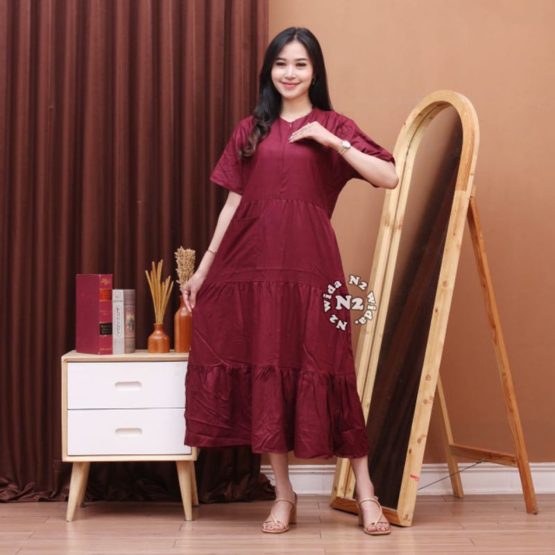 inner dress maxi dress rayon premium dress susun kantong depan LD 110 PB 120