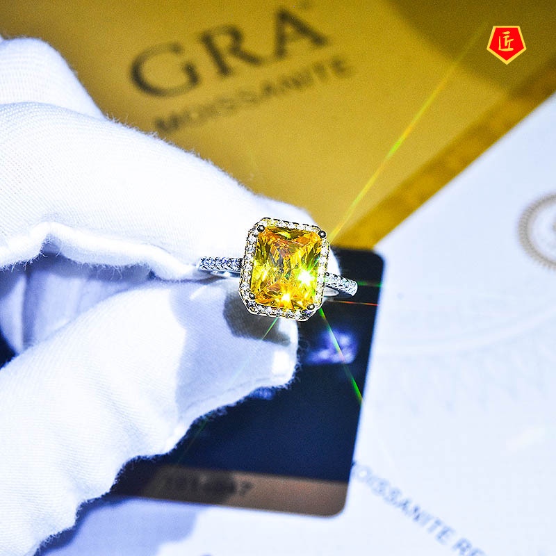 [Ready Stock]Luxury Inlaid Yellow Diamond Ring Pink Crystal Elegant Fashion