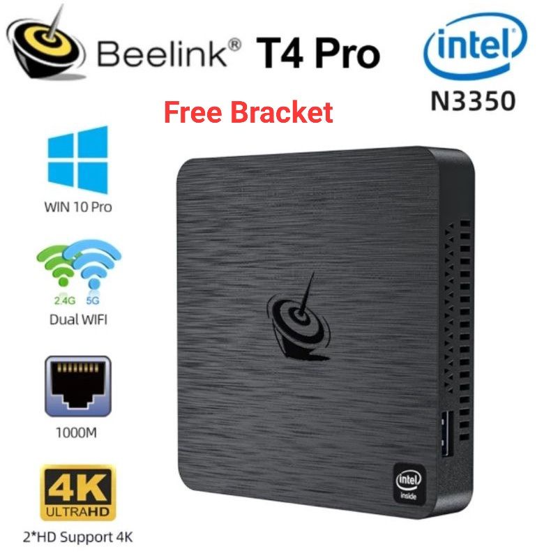 Beelink Mini PC T4 Pro Intel Celeron N3350 4/64GB Dual 4K Windows 10+Bracket