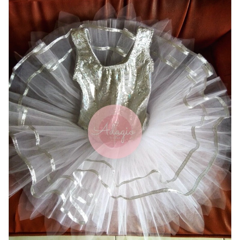 LEOTARD SENAM GYM BALLET ATASAN BALET METALIK PERAK SILVER PAKAIAN BAJU BALET NATAL KOSTUM TARI ANAK