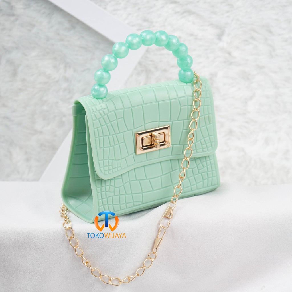 Tas Jelly Mini Croco Pearl Warna | Tas Jelly Mutiara Warna | Tas Jelly Mini Rubber