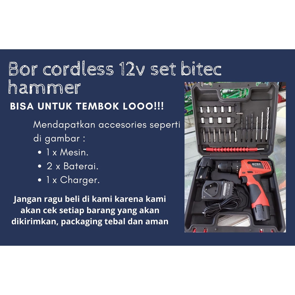 mesin bor tangan baterai bitec 12v 12 v set koper makita bosch terbaik murah berkualitas listrik ala