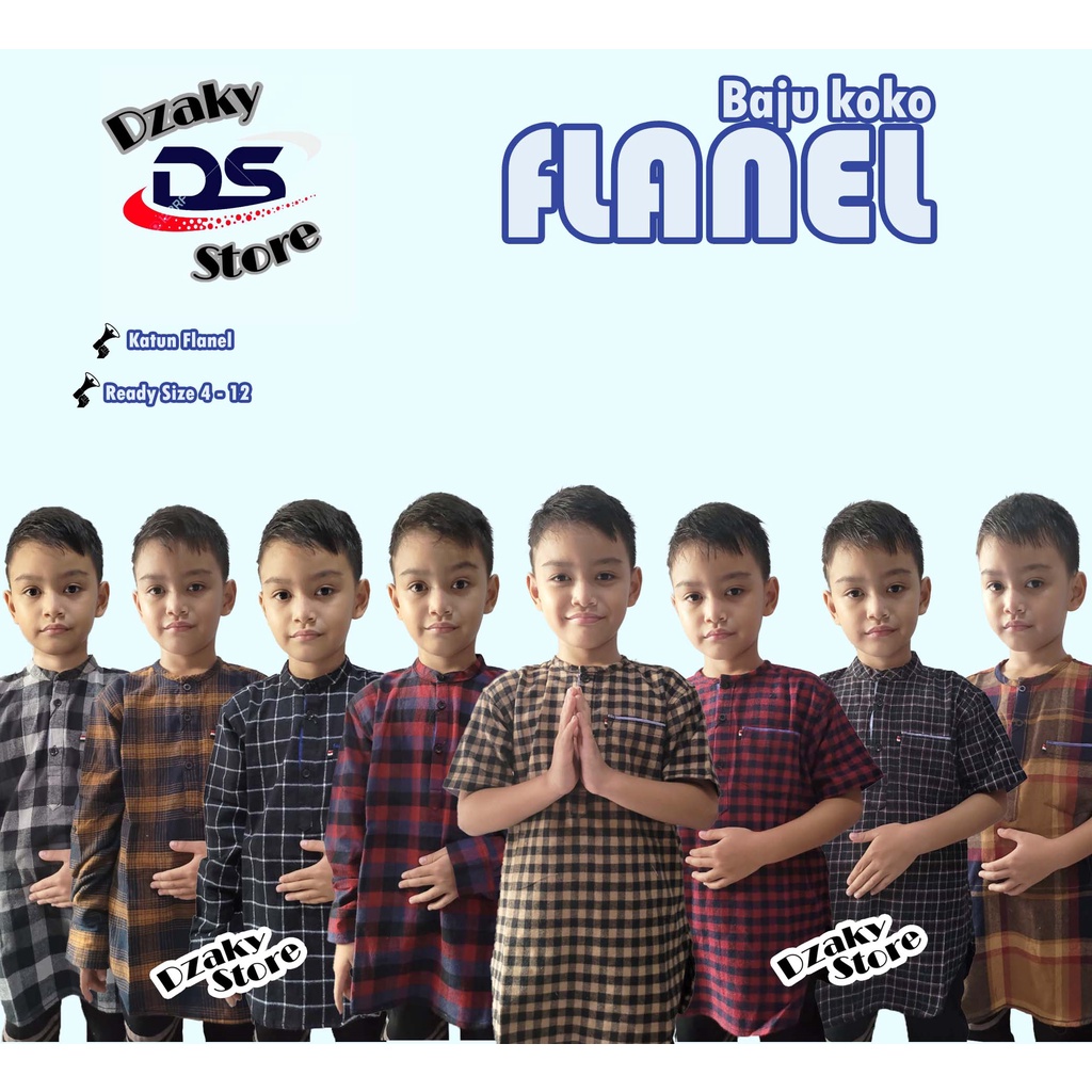 KOKO KURTA FLANEL ANAK LAKI-LAKI 3-12THN/ kemeja Flanel Muslim Lengan Panjang & Pendek